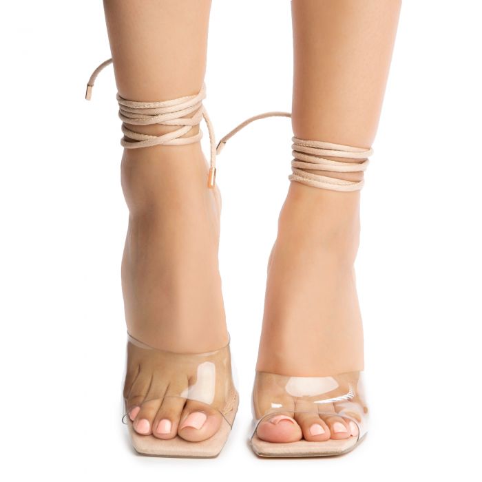 Haus-1 Clear Strappy High Heels Nude