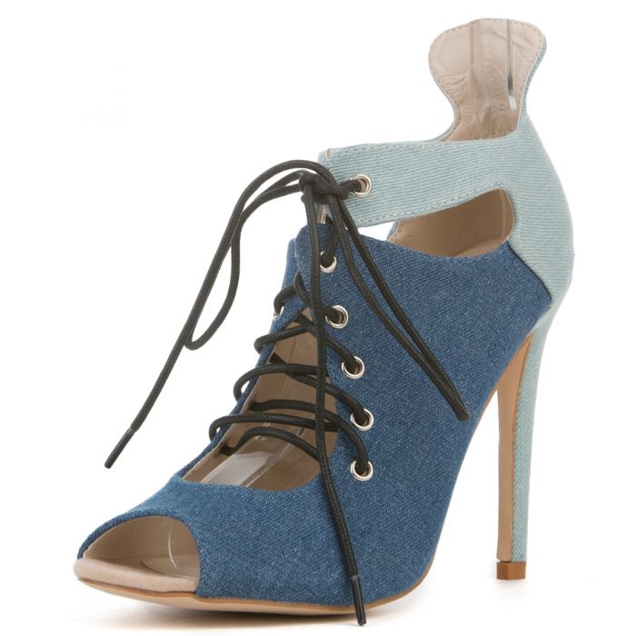 Cape Robbin Blaire-2 Women's Denim Heeled Booties Denim