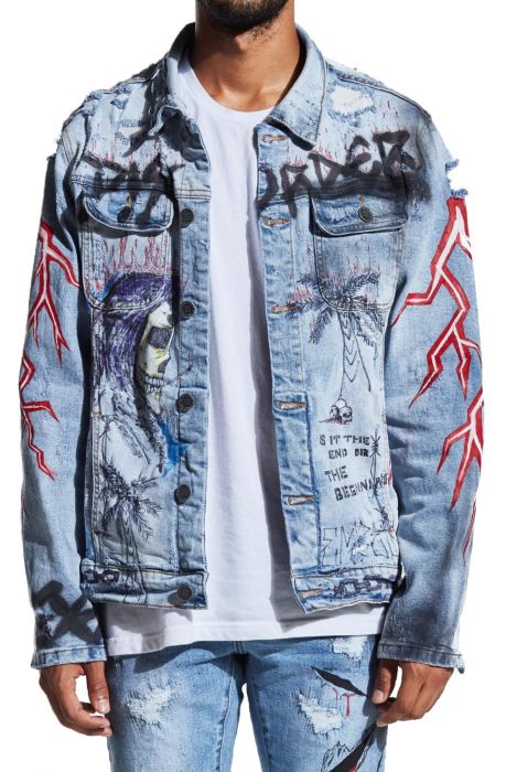 mens graphic denim jacket