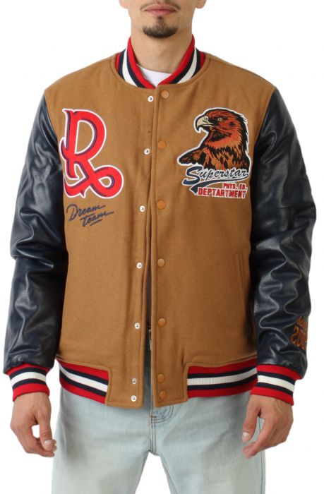 All American Varsity Jacket Caramel/Navy/Red