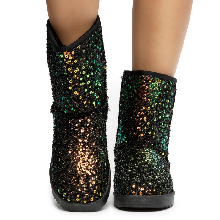 Annie-41 Sequin Booties Rose Gold-Black