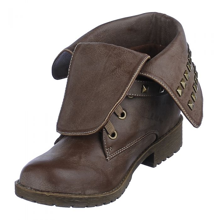 Fold Down Studded Boot Taylor-1-S Taupe Taupe