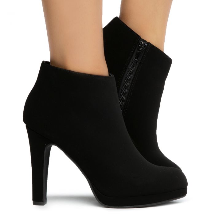 black ankle booties with low heel