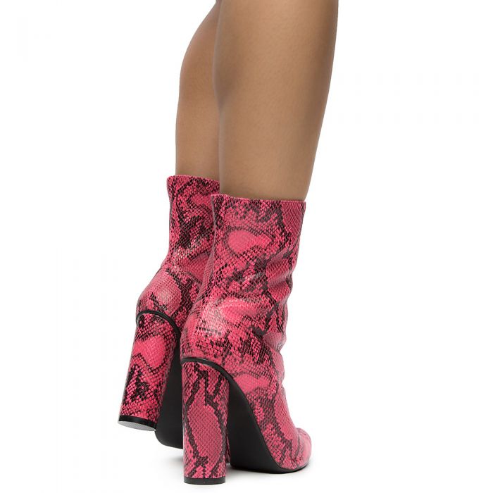 Women's BOAS Hig Heel Ankle Boots NEON PINK