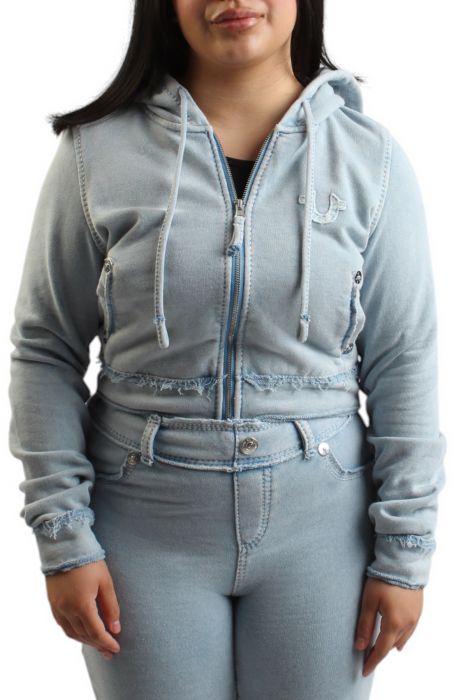 RAW EDGE BIG T SHRUNKEN ZIP HOODIE Pacific