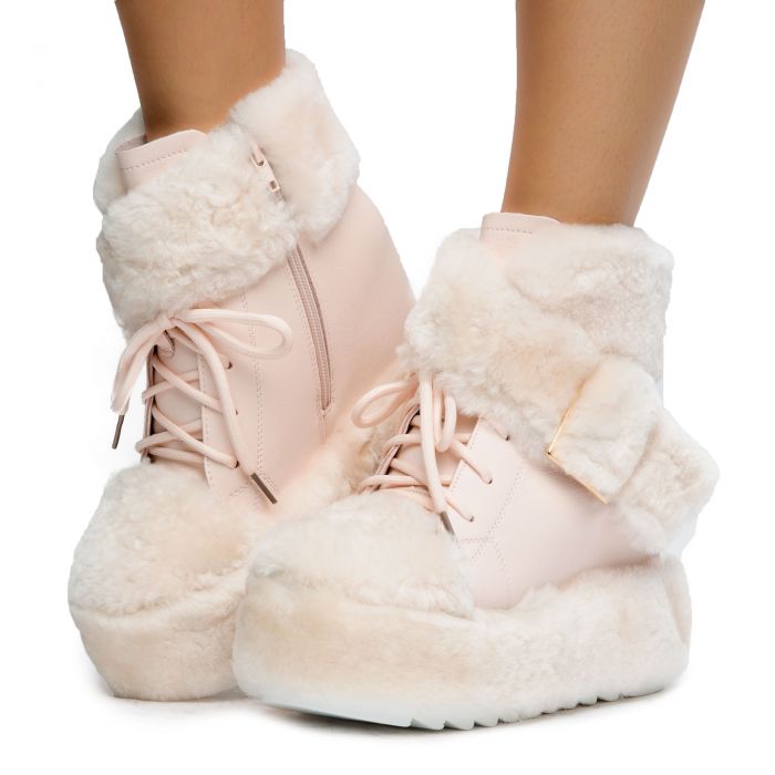 ANTHONY WANG Dlalo Wedged Fur Booties PINK DLALO-PINK - Shiekh