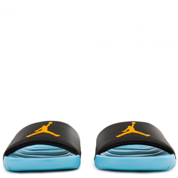 JORDAN BREAK SLIDES BLACK/UNIVERSITY GOLD-BLUE FURY-WHITE