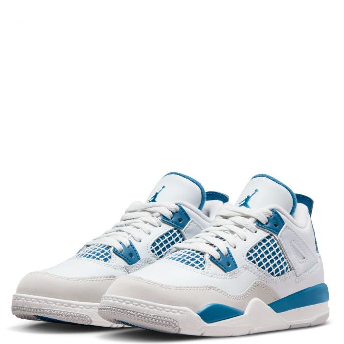 Pre-School Jordan 4 Retro Off White/Military Blue-Neutral Grey