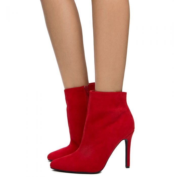 red chunky heel booties