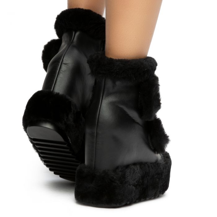 Dizzy Dream Wedge Fur Booties Black