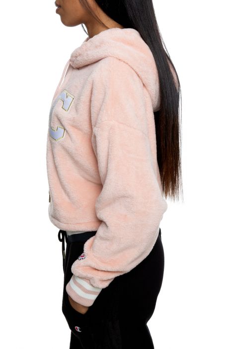 Super Fleece Faux Fur Cropped Pullover Hoodie Spiced Almond Pink