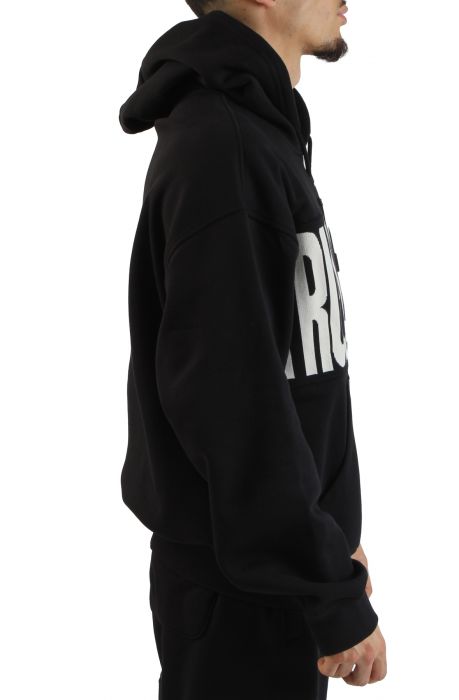 Knit Logo Panel Boxy Hoodie  Black