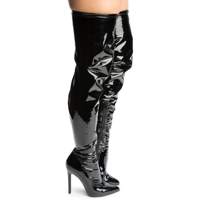 Gisele-7A Thigh High Boots Black Patent