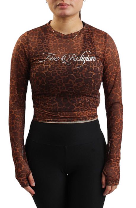 LEOPARD CRYSTAL LONG SLEEVE TOP Leopard
