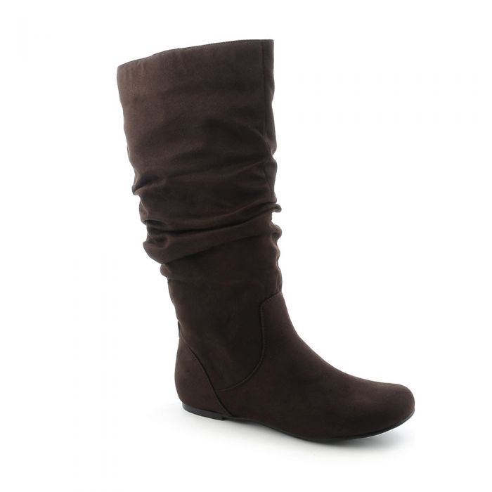 Flat Mid-Calf Boot Kalisa-04 Brown Suede