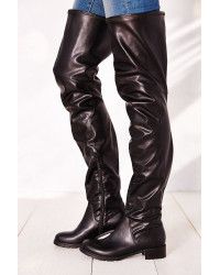 Jeffrey Campbell: Besos Stretched Leather Thigh High Boot BLACK