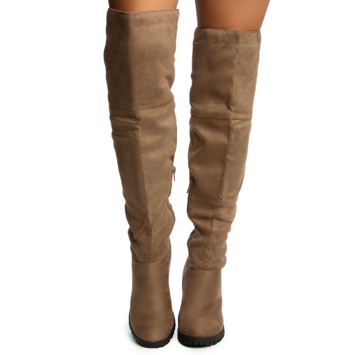Trixy-03 Over The Knee High Heel Boot Taupe Suede