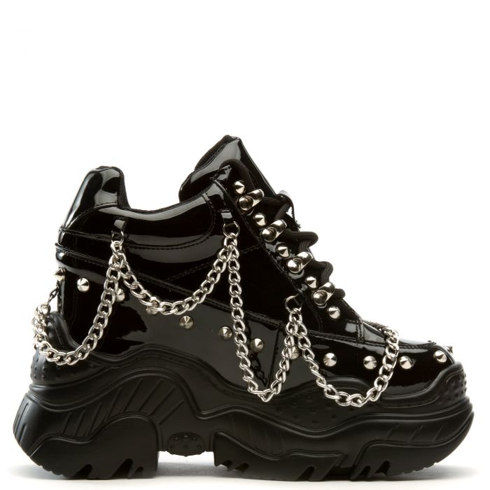 Space Candy Platform Sneakers with Studs Black Patent