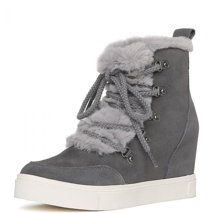 Lift Fur Casual Wedge Sneaker Grey
