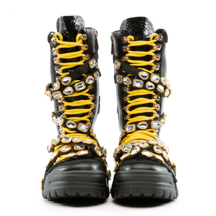 High Hopes Rhinestone Combat Boots Black