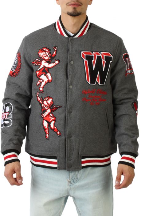 Cherub Rock Varsity Jacket Charcoal/Red
