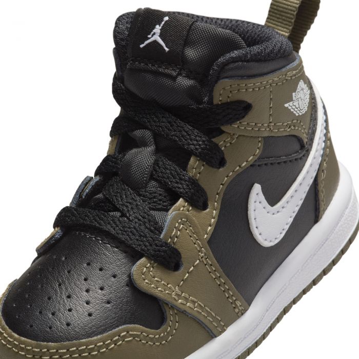 Toddler Jordan 1 Mid Black/White-Medium Olive