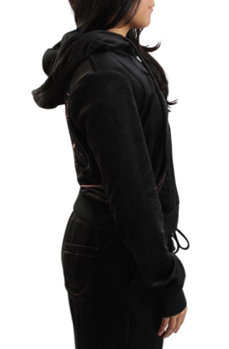 VELOUR LUREX BIG T ZIP HOODIE Black