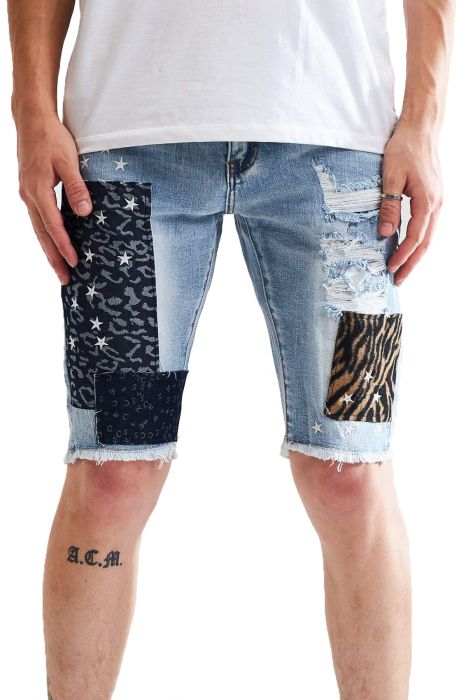 Gerard Denim Shorts Blue Patchwork