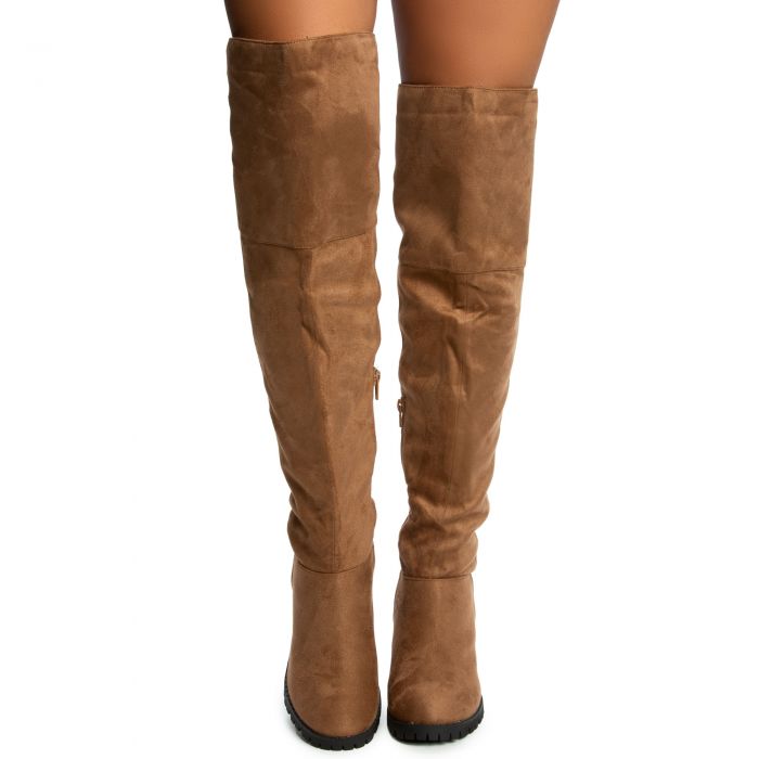 Trixy-03 Over The Knee High Heel Boot Brown Suede