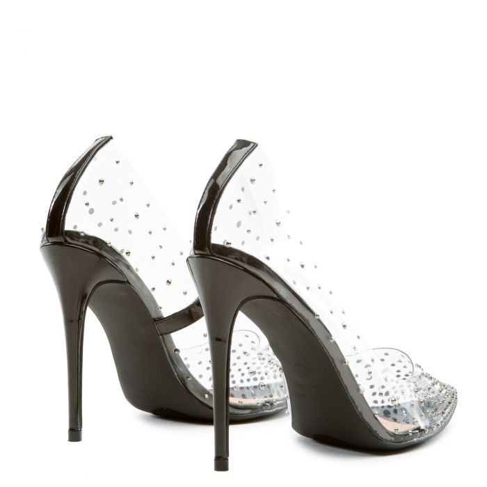 Badass-1 Pointy Toe Clear Pump Heels Black