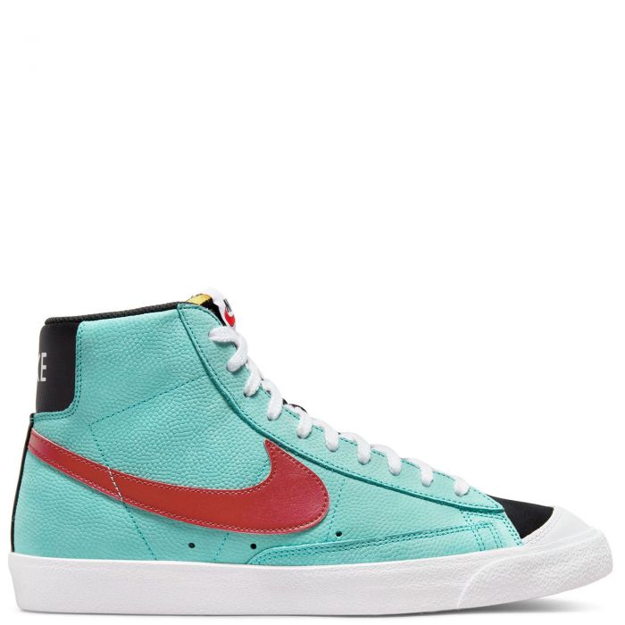 nike blazer mid '77 emb sneakers in washed teal/gym red