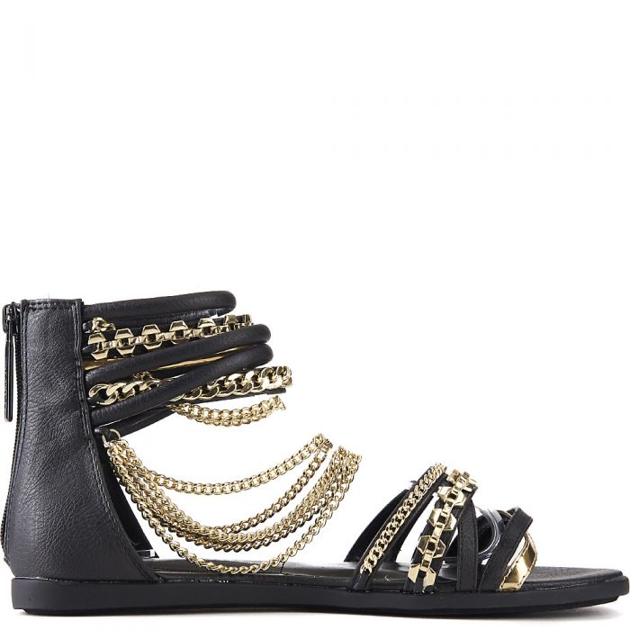black and gold flat sandals