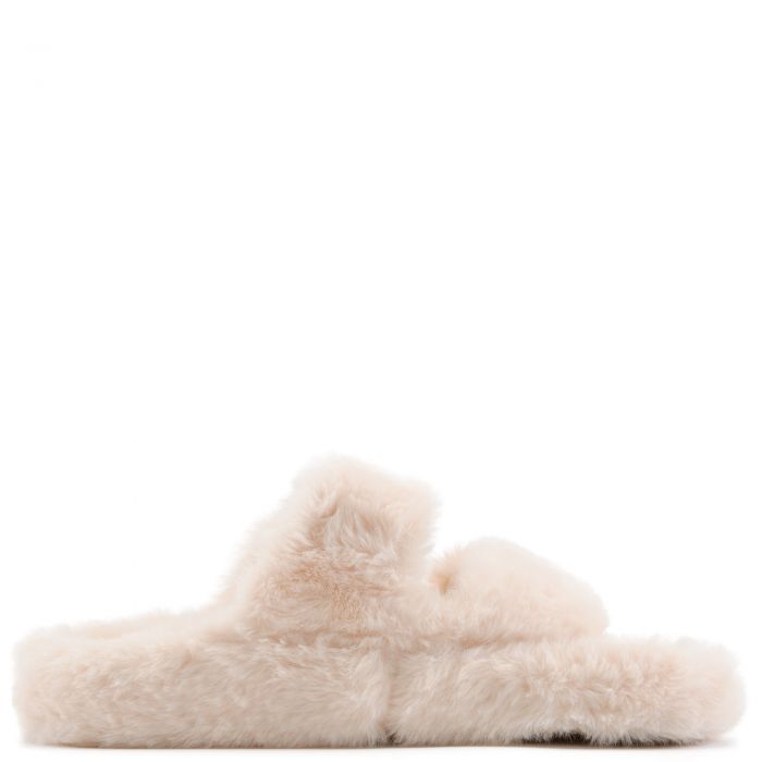 LILIANA Dearly-3 2 Strap Fur Sandals DEARLY-3-CRM - Shiekh