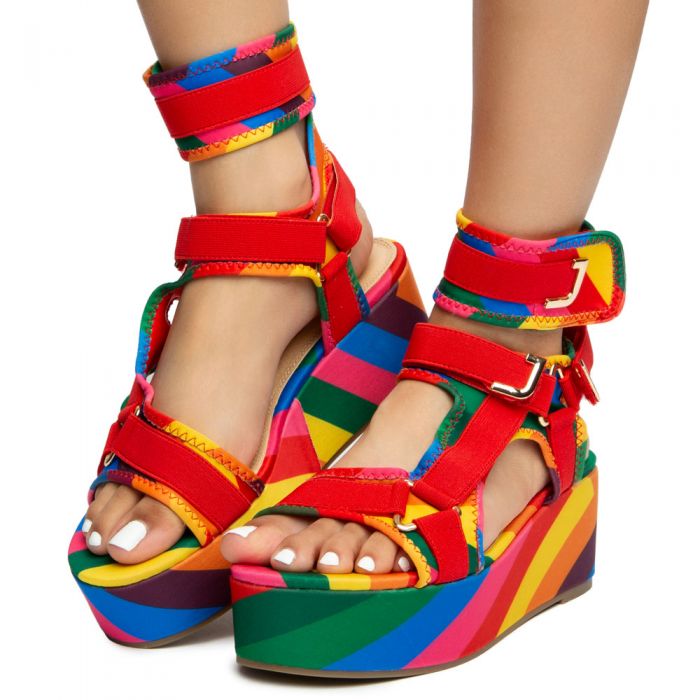 Brown Peep Toe Lace Up Wedge Sandals -SheIn(Sheinside)