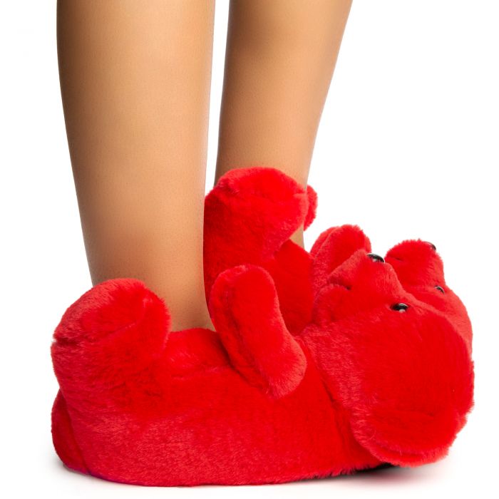 Plush-01 Bear Fuzzy Slippers Red