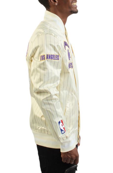 LA Lakers Pinstripe Satin Jacket Eggshell