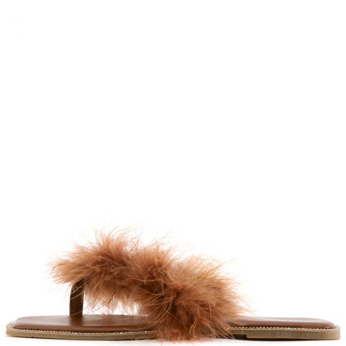 Bebe-2 Fur Thong Sandals Brown