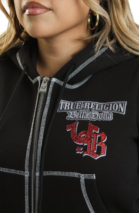 True Religion X Bella Dona Crystal Shrunken Zip Hoodie Black