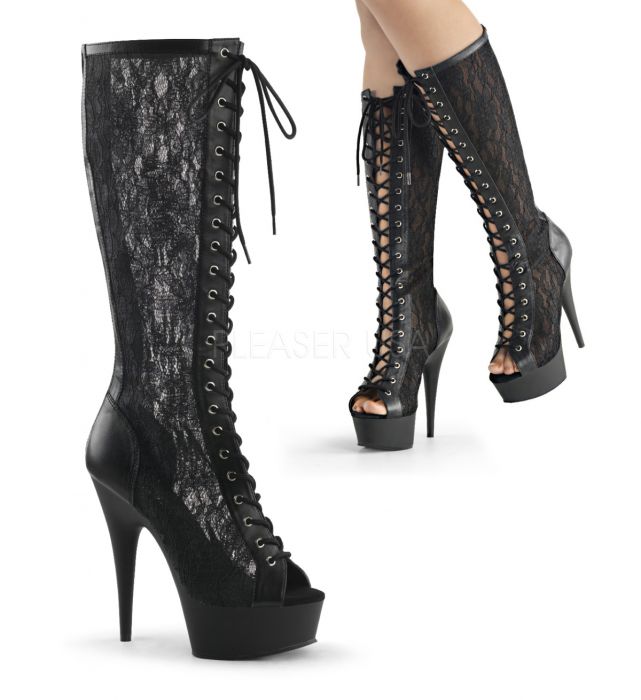 DELIGHT-2025ML Blk Faux Leather-Mesh-Lace/Blk Matte