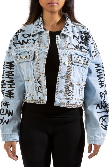 AZALEA WANG Rhythm Studded Jean Jacket 