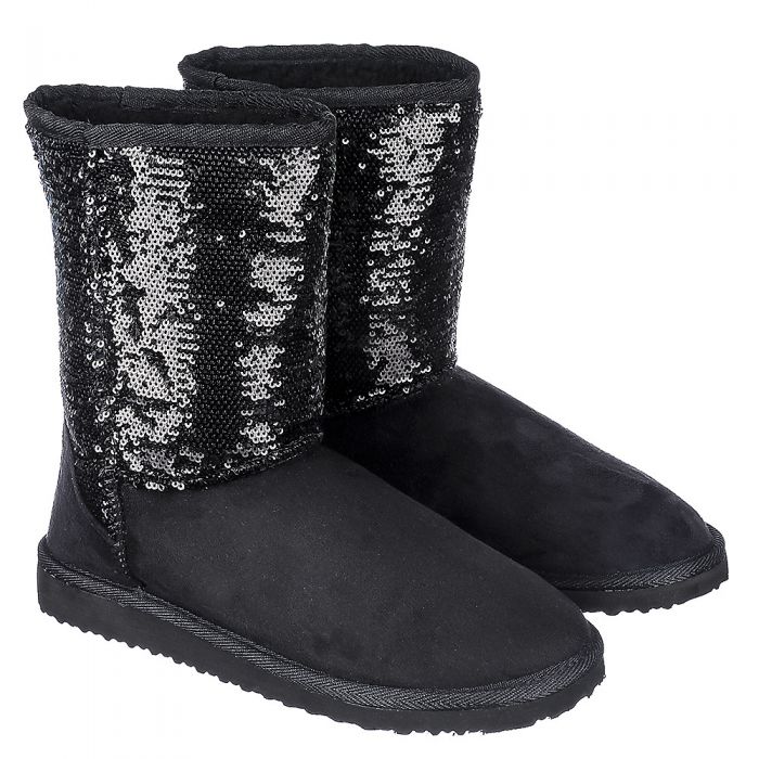 Women's Sequin Flat Boot Bling-S Black