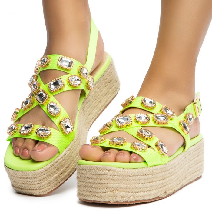 LILIANA Rookie1 Rhinestone Espadrille Sandals ROOKIE1LIME Shiekh