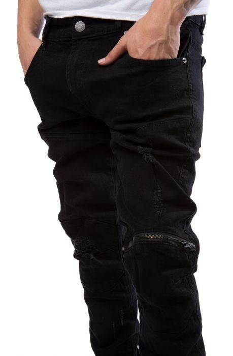 Maurice Knee Zip Moto Jeans Jet Black
