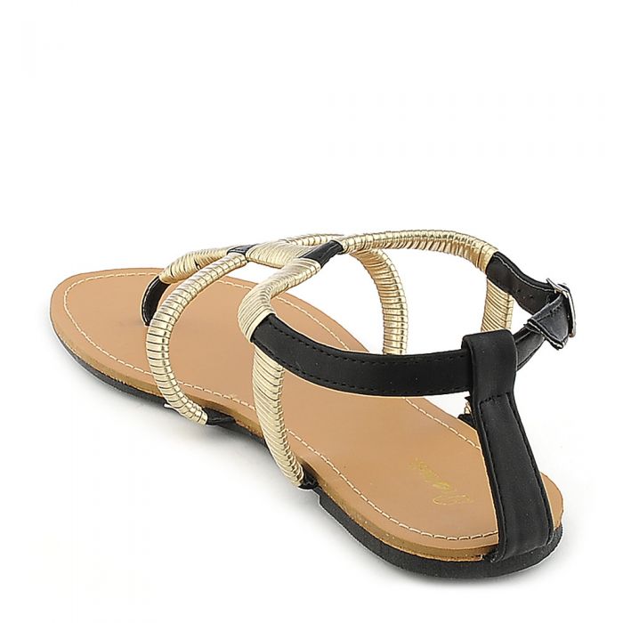 black flat sandals with gold studs