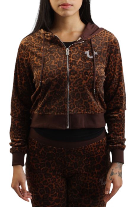 Velour Leopard Zip Hoodie  Brown/Black