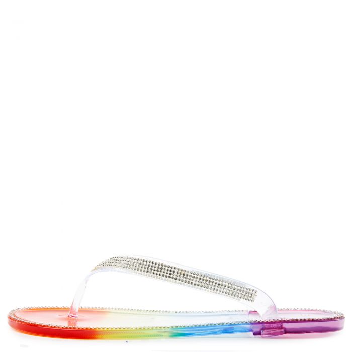Jelli-62 Rhinestone Flip Flop Sandals Rainbow
