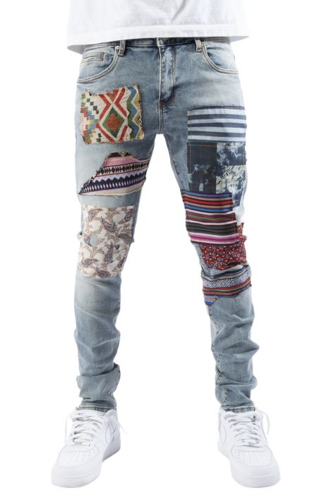 West Denim Jeans Blue Patchwork