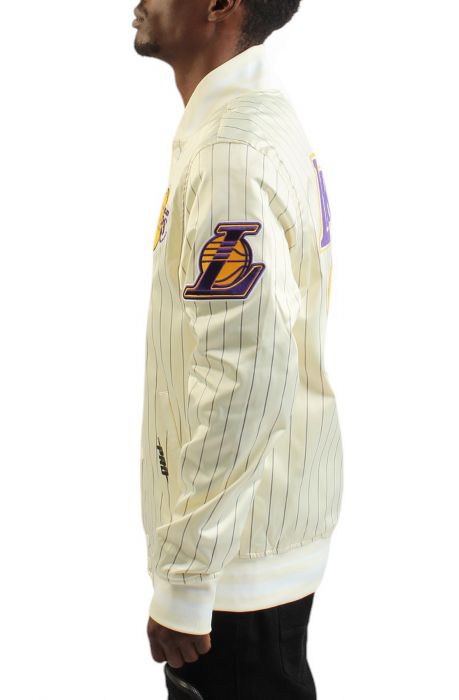 LA Lakers Pinstripe Satin Jacket Eggshell