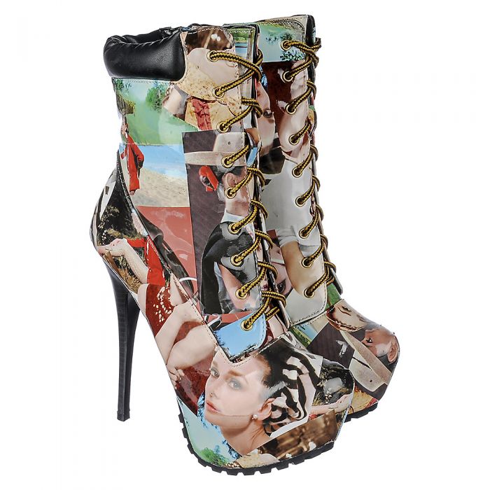 Women's Graphic Ankle High Heel Boot Multi