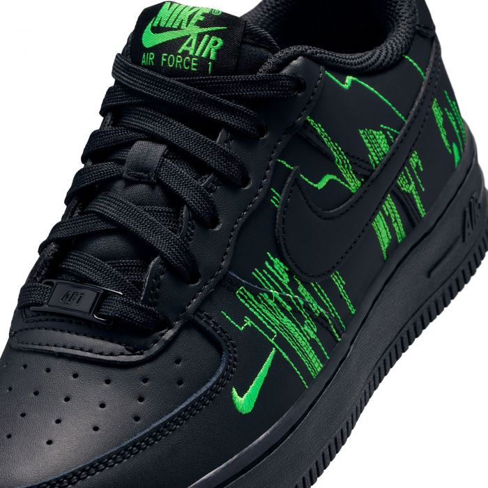 Grade-School Nike Air Force 1 LV8 4 Black/Black-Green Strike-Vivid Purple